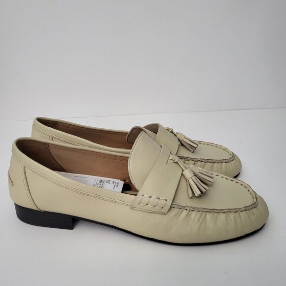 Mango Shoes - NWT MANGO Leather Moccasins Womens 9 EU 40 Beige Tassels Loafers MNG